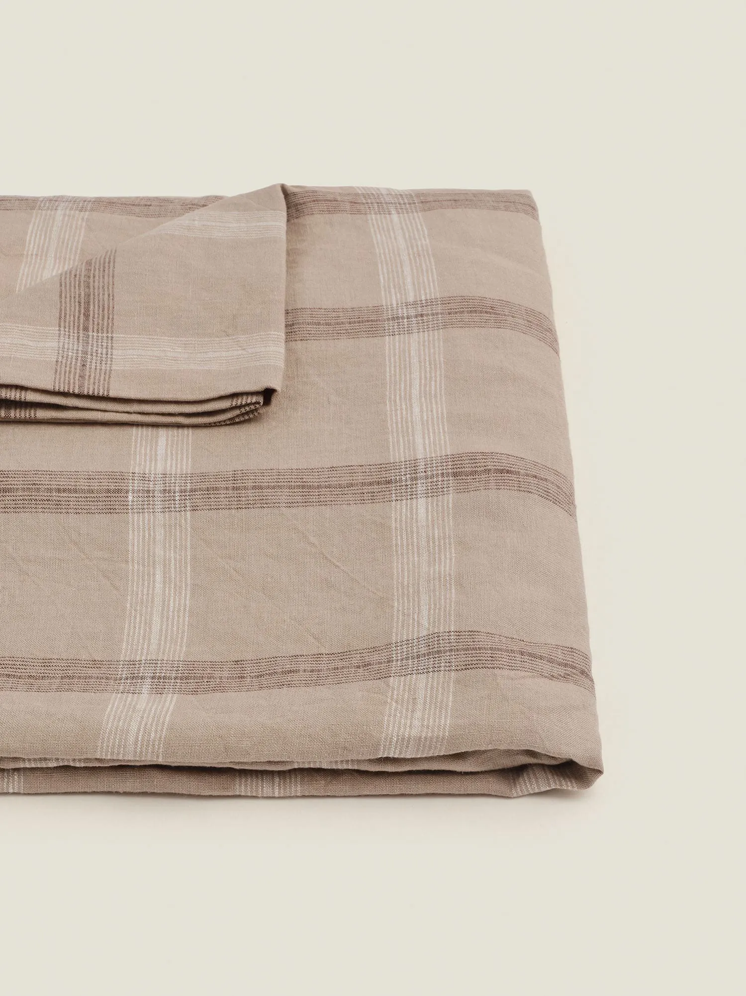 100% Linen Tablecloth in Natural Plaid