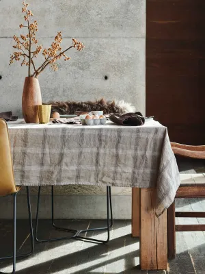 100% Linen Tablecloth in Natural Plaid