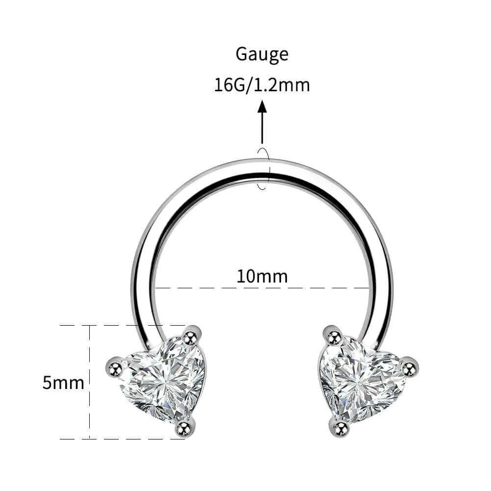 16G CZ Heart Horseshoe Circular Barbell Septum Ring