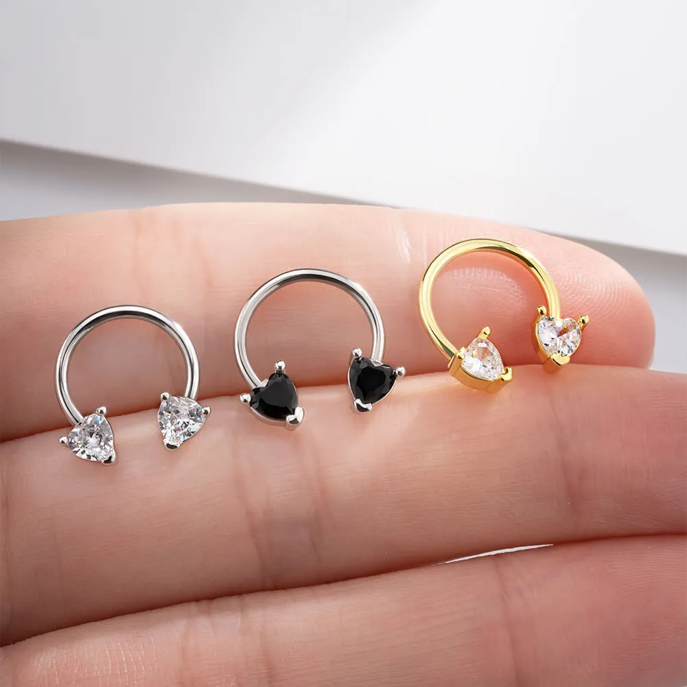 16G CZ Heart Horseshoe Circular Barbell Septum Ring