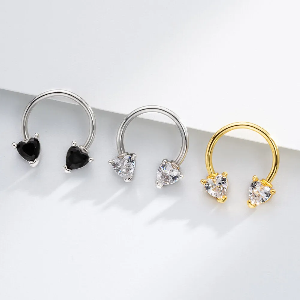 16G CZ Heart Horseshoe Circular Barbell Septum Ring