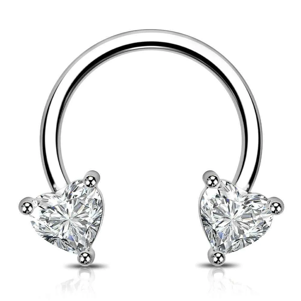 16G CZ Heart Horseshoe Circular Barbell Septum Ring