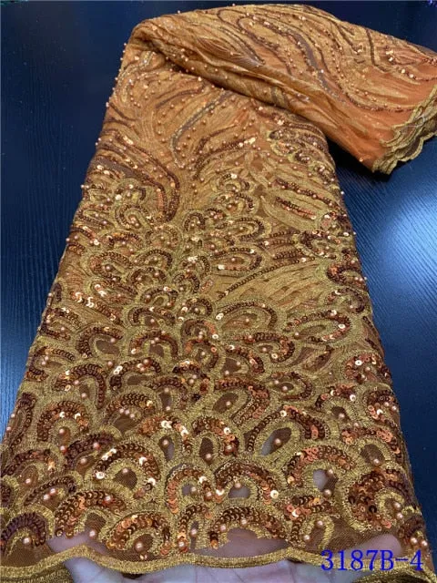 2022 High Quality Sequins African Lace with Embroidery Fabric for Women
