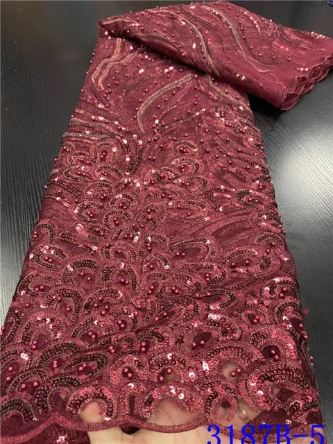 2022 High Quality Sequins African Lace with Embroidery Fabric for Women
