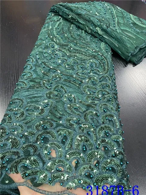 2022 High Quality Sequins African Lace with Embroidery Fabric for Women