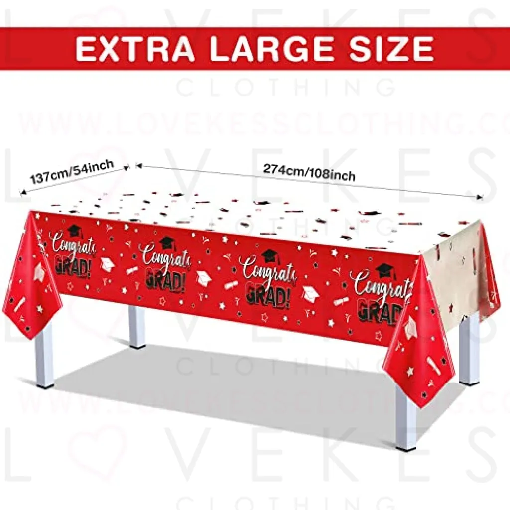 3 Pack Graduation Party Tablecloth Congrats Class of 2022 Graduation Table Covers Grad Cap Table Cloth Rectangle Plastic Tablecloth for Grad Party Decorations and Supplies, 54 x 108 Inch (Red)