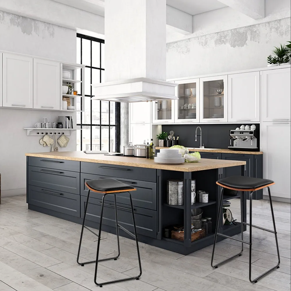 4x Bar Stools | Leather Padded | Metal Frame