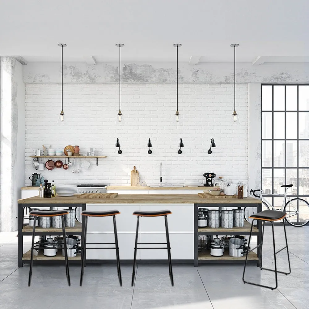 4x Bar Stools | Leather Padded | Metal Frame