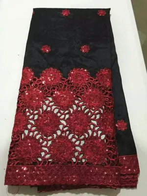 African george lace fabric with nice red sequins flower french lace