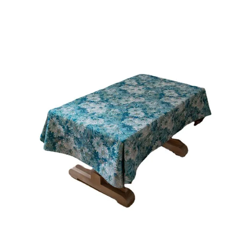 American Retro Tablecloth Jacquard Table Cloth Oil Painting Thick Tablecloth Blue Flower Cover Towel