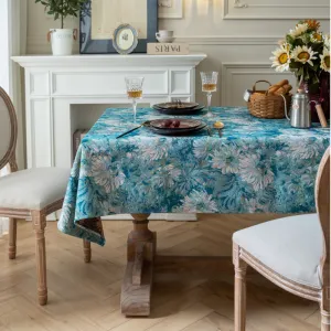 American Retro Tablecloth Jacquard Table Cloth Oil Painting Thick Tablecloth Blue Flower Cover Towel