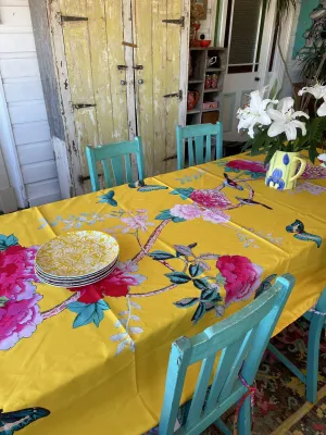 ANNA CHANDLER CANVAS TABLECLOTH SAFFRON BIRDS