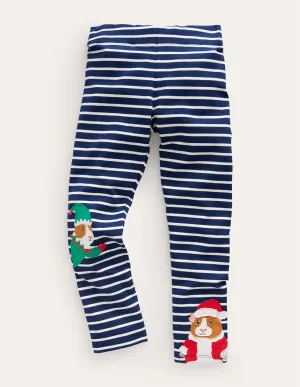 Appliqué Leggings-College Navy/Ivory Festive