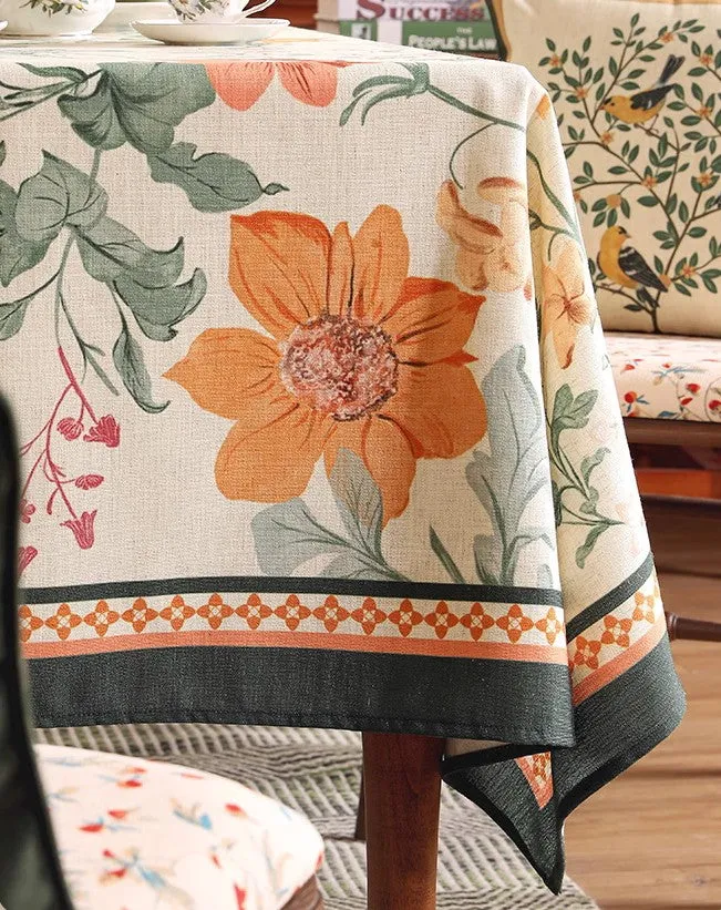 Beautiful Kitchen Table Cover, Spring Flower Tablecloth for Round Table, Linen Table Cover for Dining Room Table, Simple Modern Rectangle Tablecloth Ideas for Oval Table