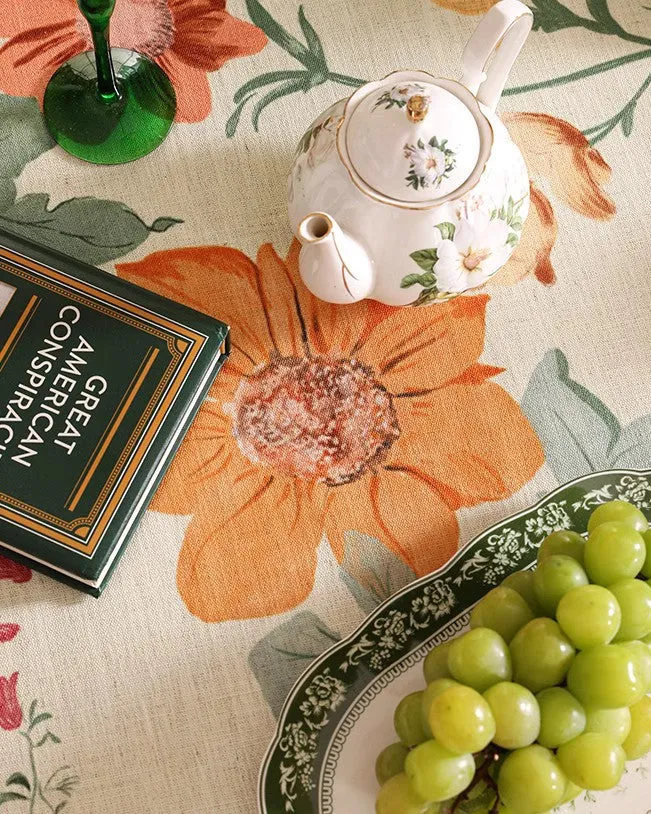 Beautiful Kitchen Table Cover, Spring Flower Tablecloth for Round Table, Linen Table Cover for Dining Room Table, Simple Modern Rectangle Tablecloth Ideas for Oval Table