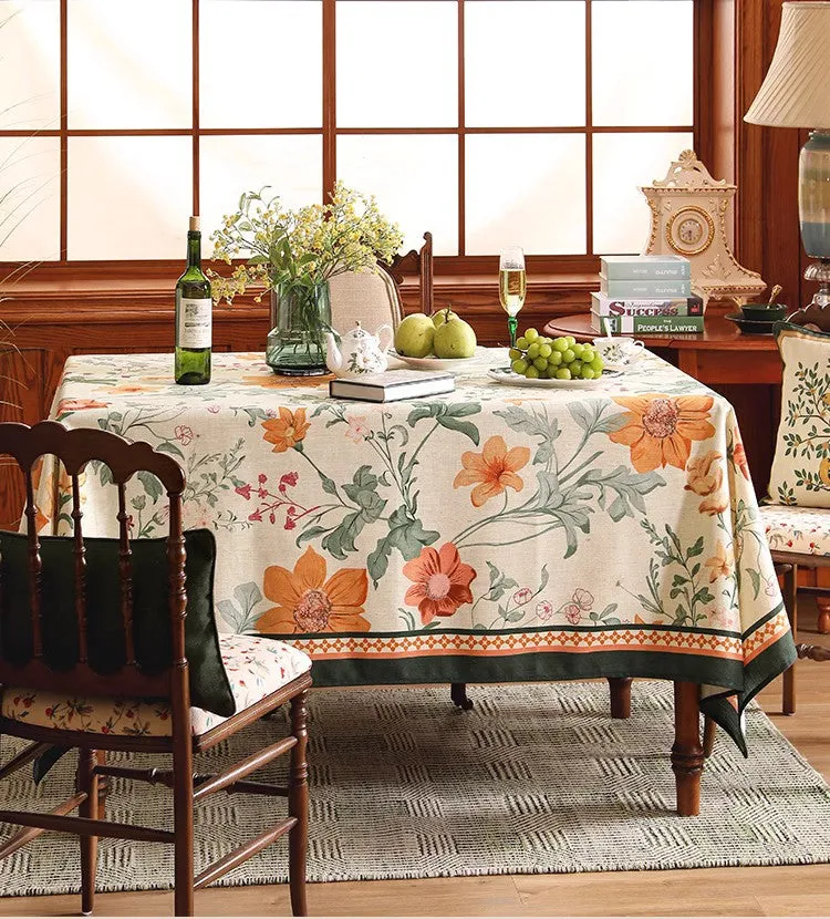 Beautiful Kitchen Table Cover, Spring Flower Tablecloth for Round Table, Linen Table Cover for Dining Room Table, Simple Modern Rectangle Tablecloth Ideas for Oval Table