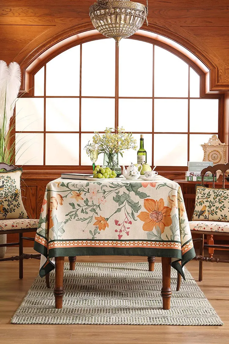 Beautiful Kitchen Table Cover, Spring Flower Tablecloth for Round Table, Linen Table Cover for Dining Room Table, Simple Modern Rectangle Tablecloth Ideas for Oval Table