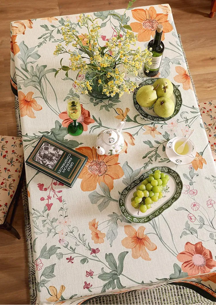 Beautiful Kitchen Table Cover, Spring Flower Tablecloth for Round Table, Linen Table Cover for Dining Room Table, Simple Modern Rectangle Tablecloth Ideas for Oval Table