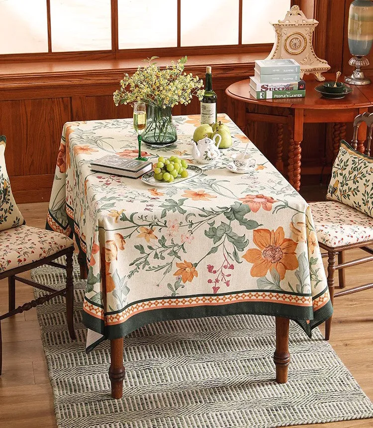 Beautiful Kitchen Table Cover, Spring Flower Tablecloth for Round Table, Linen Table Cover for Dining Room Table, Simple Modern Rectangle Tablecloth Ideas for Oval Table
