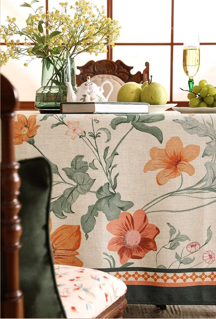 Beautiful Kitchen Table Cover, Spring Flower Tablecloth for Round Table, Linen Table Cover for Dining Room Table, Simple Modern Rectangle Tablecloth Ideas for Oval Table