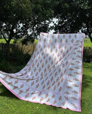 Block Print Pink Tulip Table Cloth Large