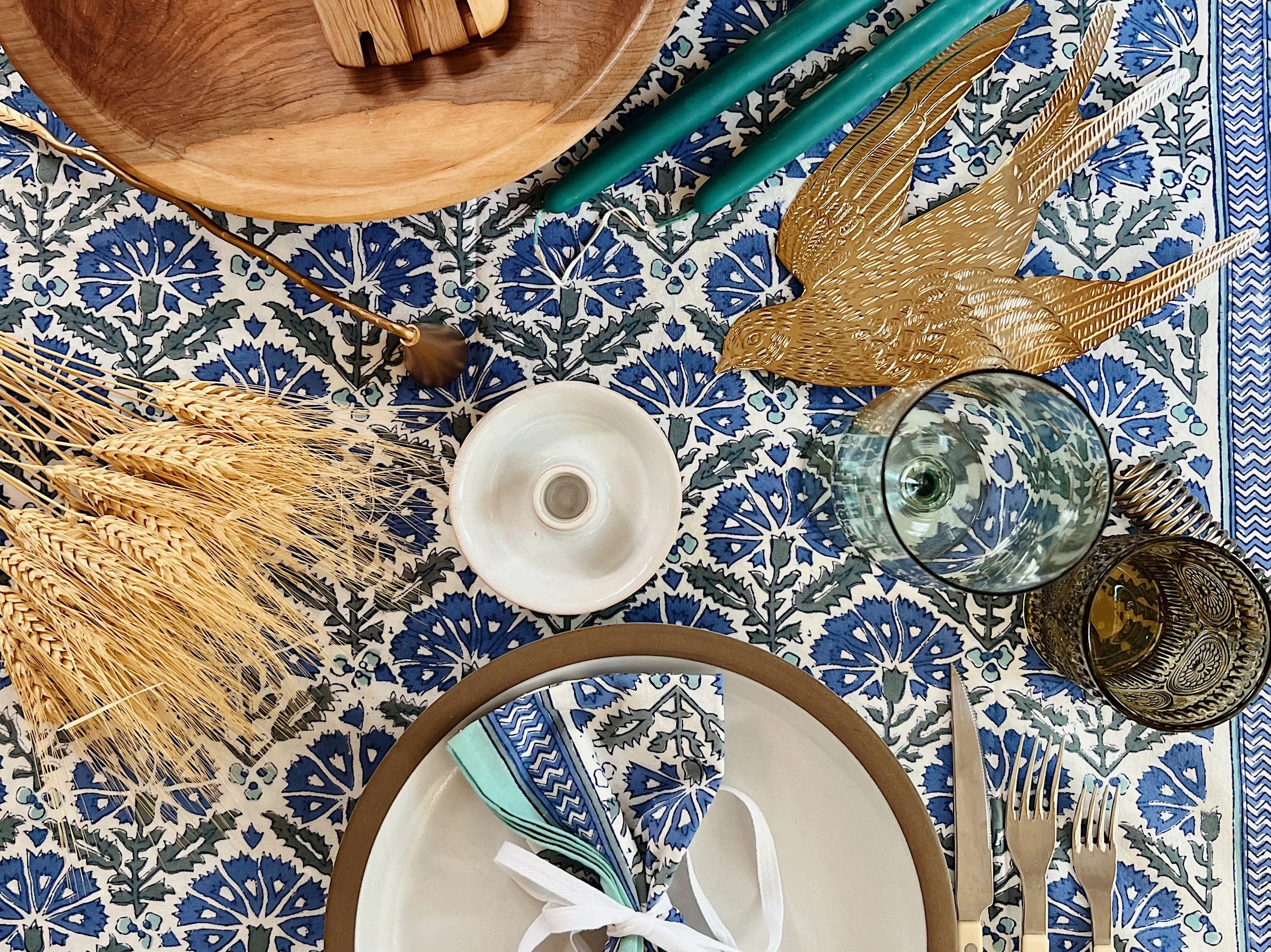 Blockprint Tablecloth | Chrysanthemum