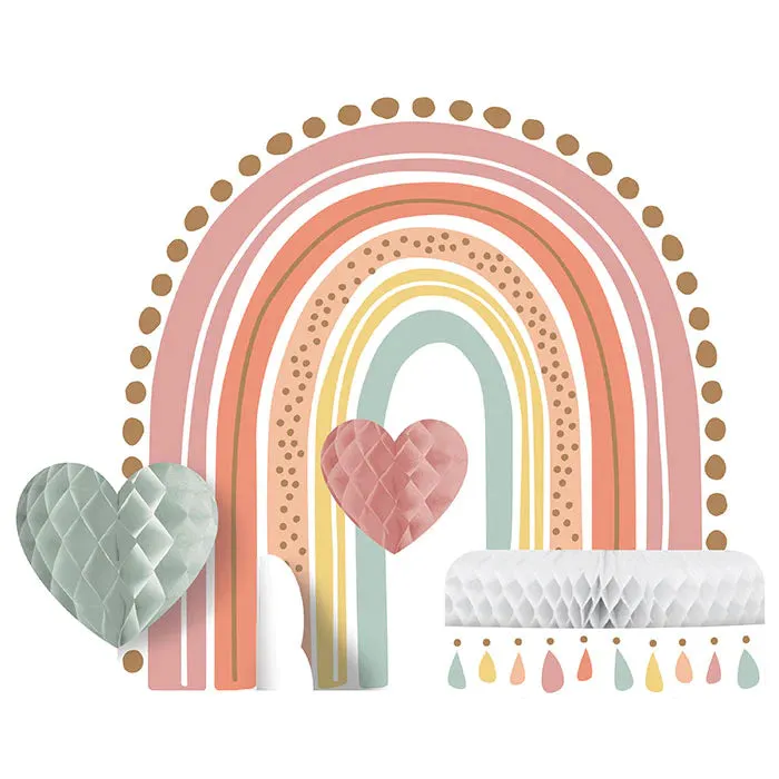 Boho Rainbow 60 Piece Birthday Party Kit for 8