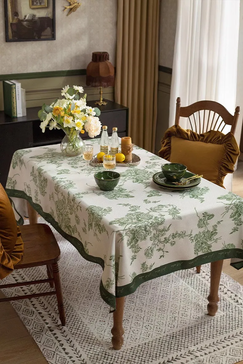 Chenille Flower Tablecloth for Dining Table, Elegant French Style Table Cover for Dining Room Table, Modern Rectangle Tablecloth for Oval Table