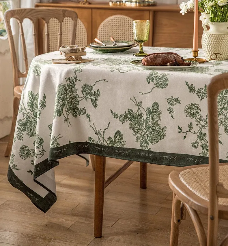 Chenille Flower Tablecloth for Dining Table, Elegant French Style Table Cover for Dining Room Table, Modern Rectangle Tablecloth for Oval Table