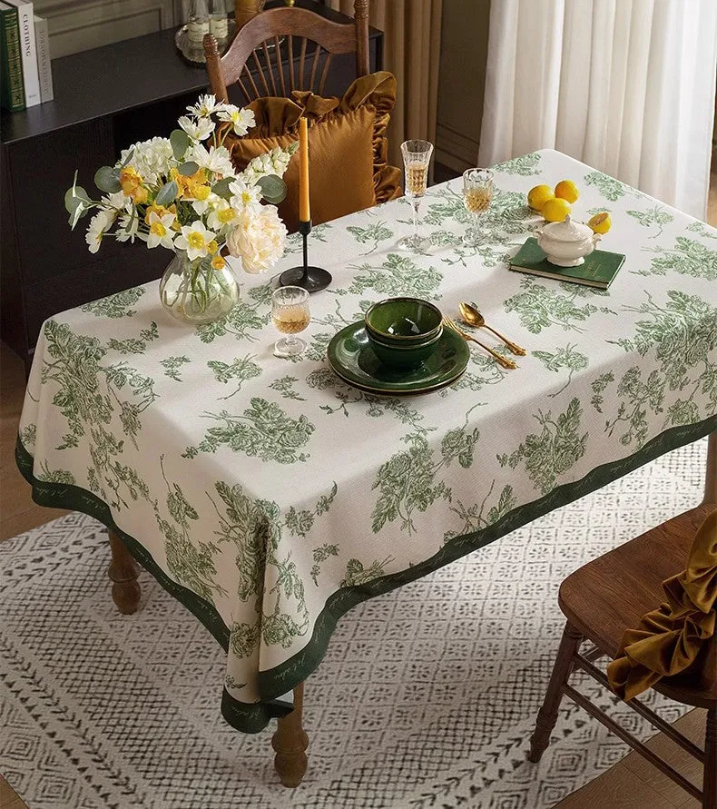 Chenille Flower Tablecloth for Dining Table, Elegant French Style Table Cover for Dining Room Table, Modern Rectangle Tablecloth for Oval Table