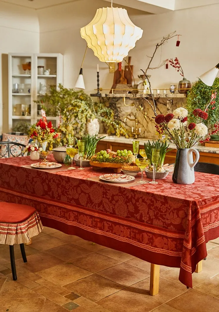 Christmas Table Cloth, Wedding Tablecloth, Red Flower Pattern Tablecloth for Home Decoration, Rectangle Tablecloth for Dining Room Table, Square Tablecloth