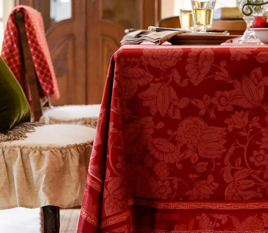 Christmas Table Cloth, Wedding Tablecloth, Red Flower Pattern Tablecloth for Home Decoration, Rectangle Tablecloth for Dining Room Table, Square Tablecloth