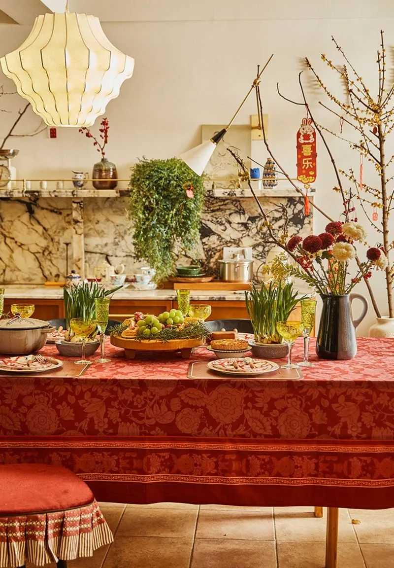 Christmas Table Cloth, Wedding Tablecloth, Red Flower Pattern Tablecloth for Home Decoration, Rectangle Tablecloth for Dining Room Table, Square Tablecloth