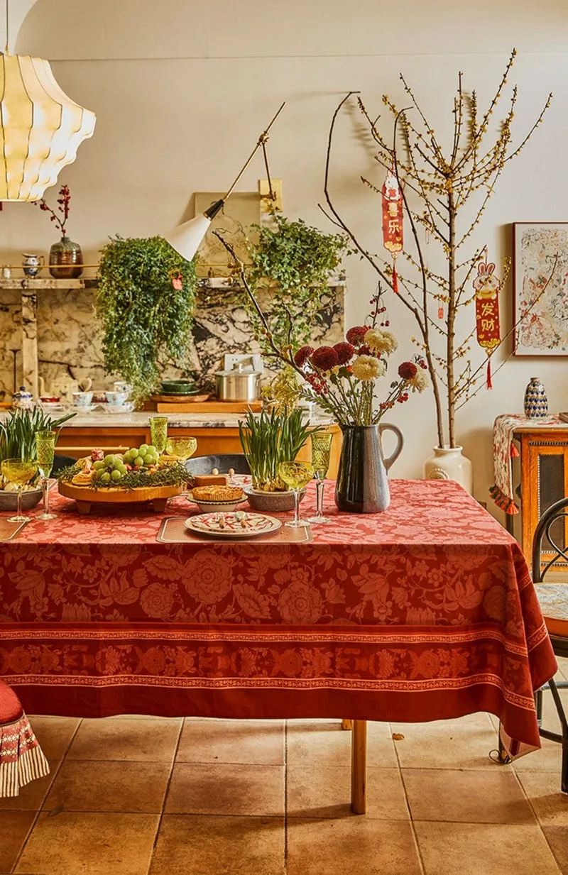Christmas Table Cloth, Wedding Tablecloth, Red Flower Pattern Tablecloth for Home Decoration, Rectangle Tablecloth for Dining Room Table, Square Tablecloth