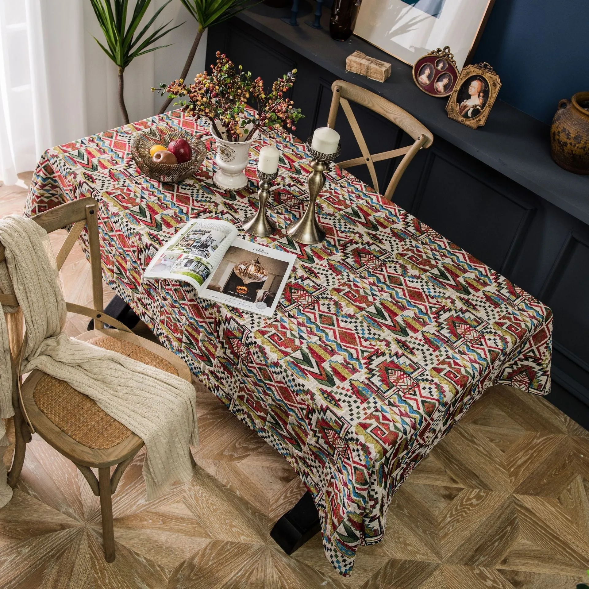 Colorful Jacquard Table Cloth American Tablecloth Double-Sided Pattern Thick Tablecloth Geometric Bohemian Dustproof Table Cloth