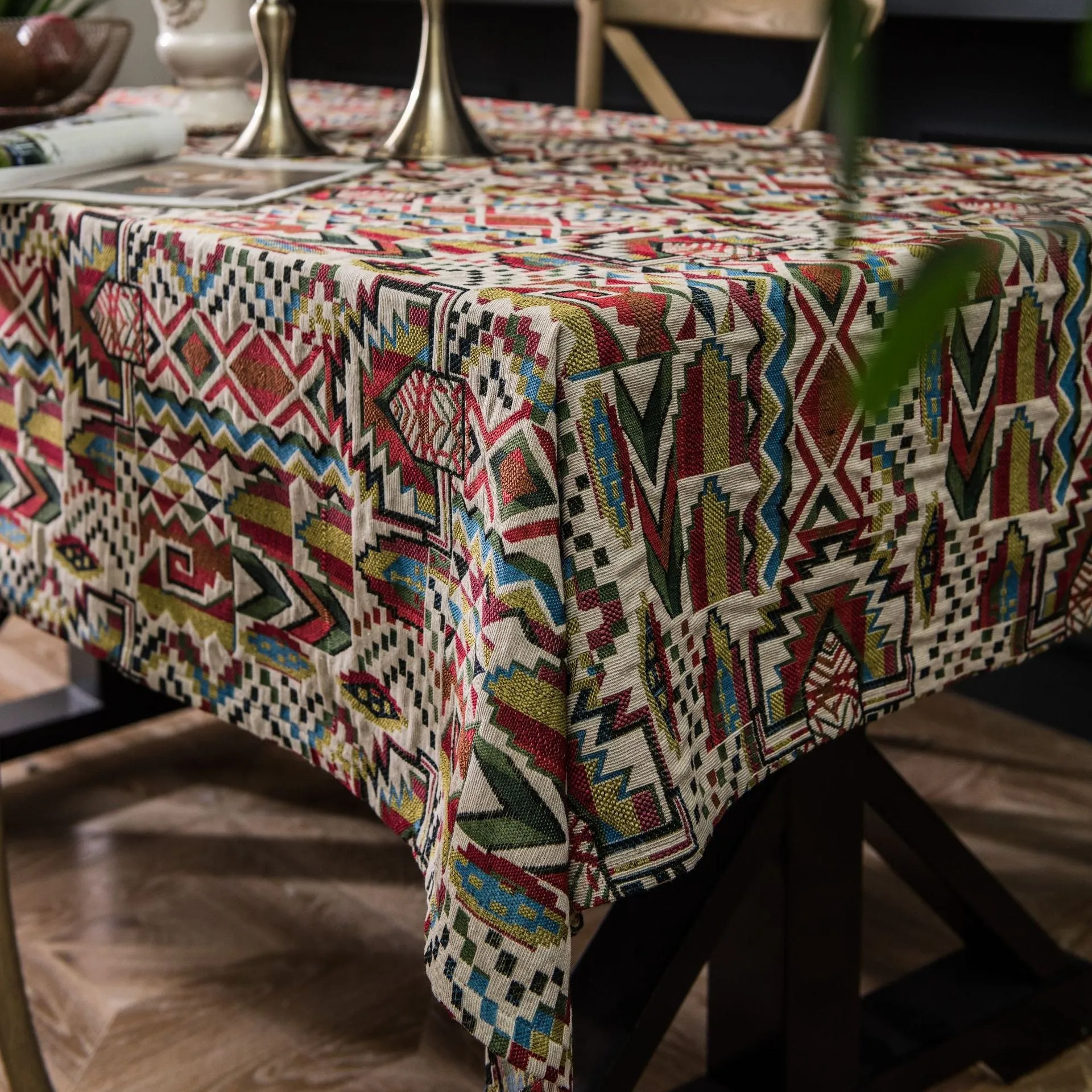 Colorful Jacquard Table Cloth American Tablecloth Double-Sided Pattern Thick Tablecloth Geometric Bohemian Dustproof Table Cloth