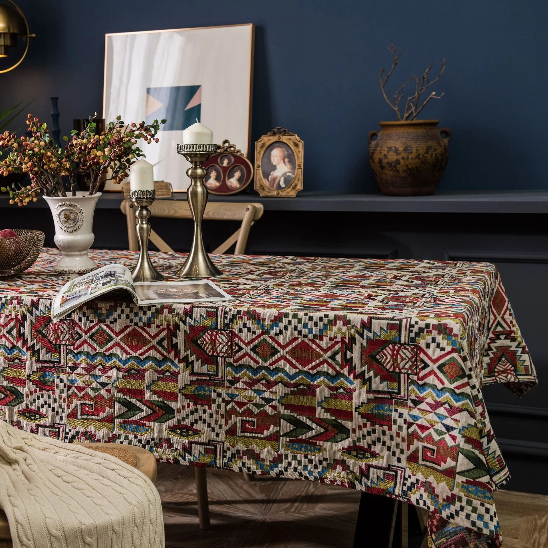 Colorful Jacquard Table Cloth American Tablecloth Double-Sided Pattern Thick Tablecloth Geometric Bohemian Dustproof Table Cloth