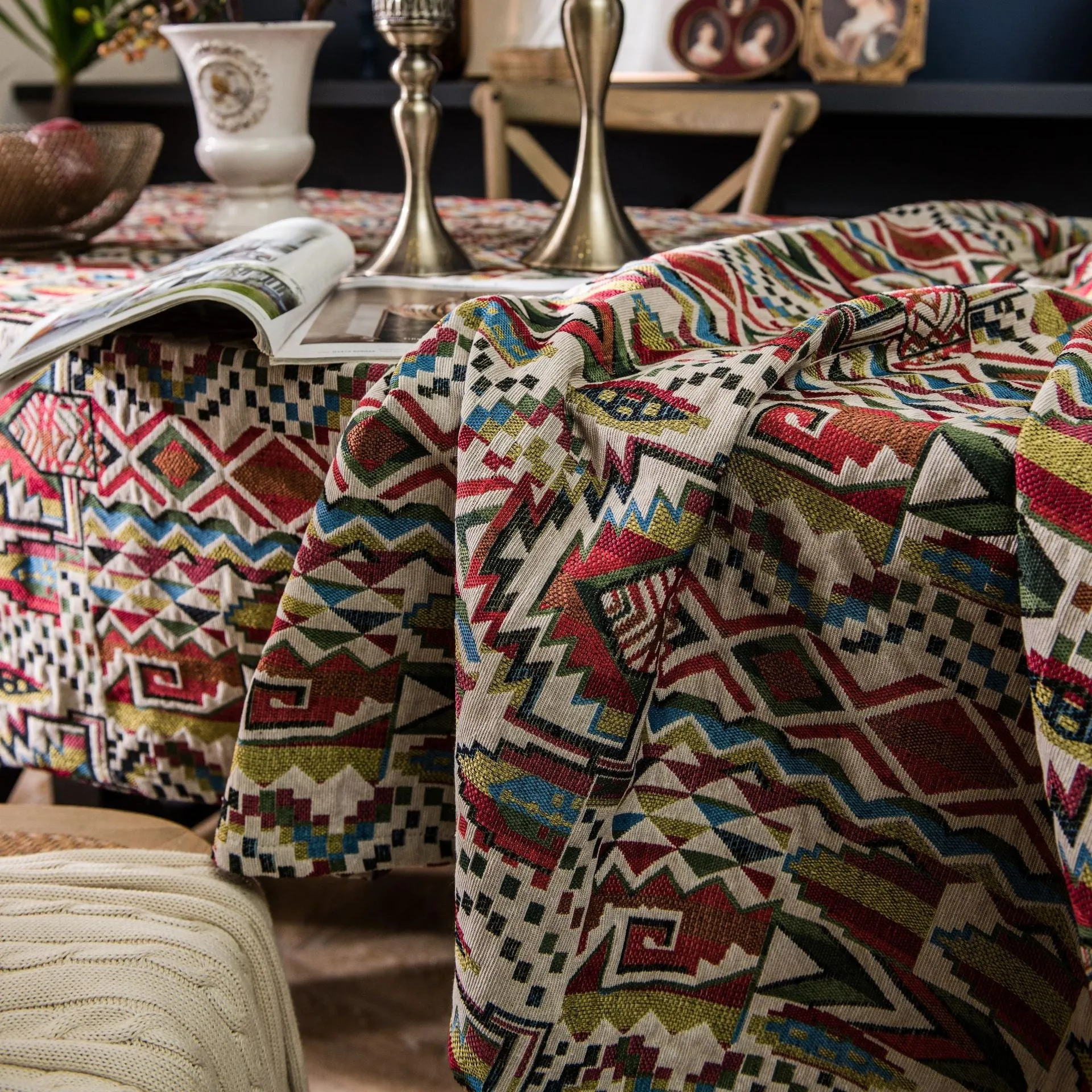 Colorful Jacquard Table Cloth American Tablecloth Double-Sided Pattern Thick Tablecloth Geometric Bohemian Dustproof Table Cloth