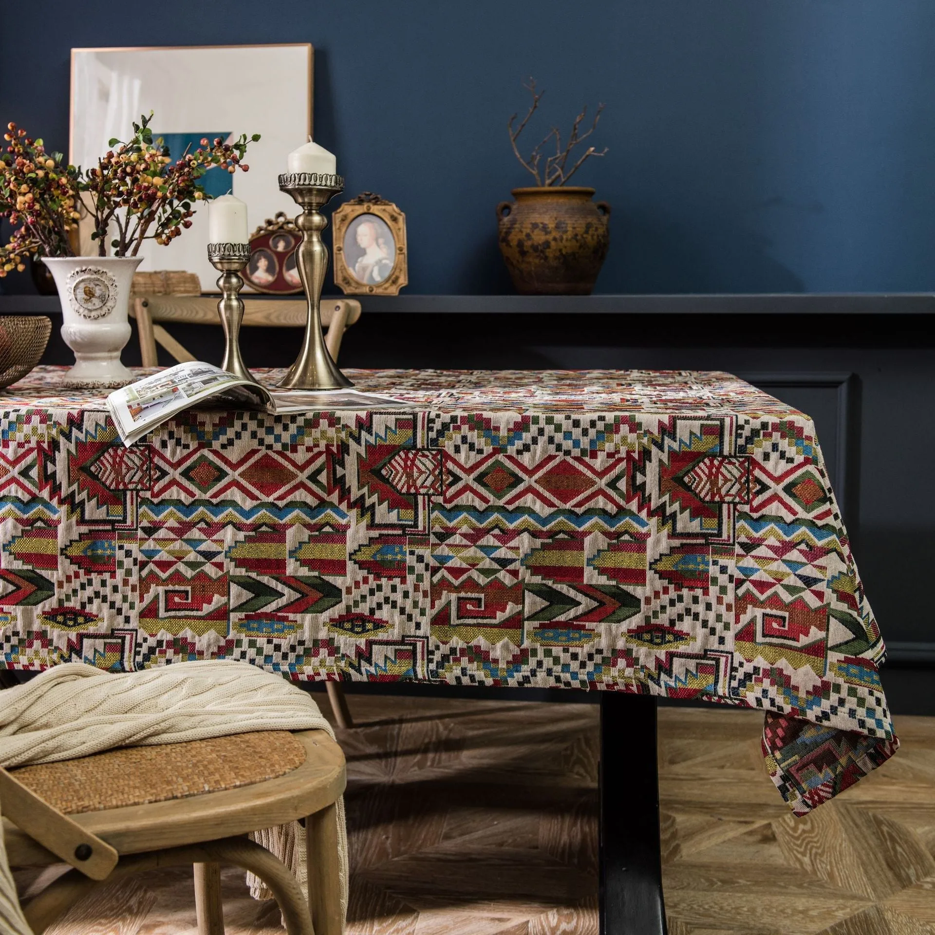 Colorful Jacquard Table Cloth American Tablecloth Double-Sided Pattern Thick Tablecloth Geometric Bohemian Dustproof Table Cloth