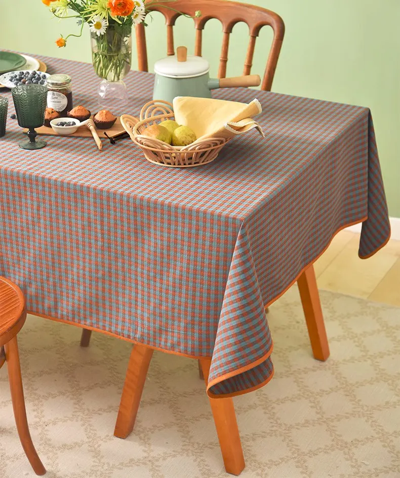 Cotton Chequer Rectangular Tablecloth for Kitchen, Rectangle Table Covers for Dining Room Table, Square Tablecloth for Coffee Table, Farmhouse Table Cloth
