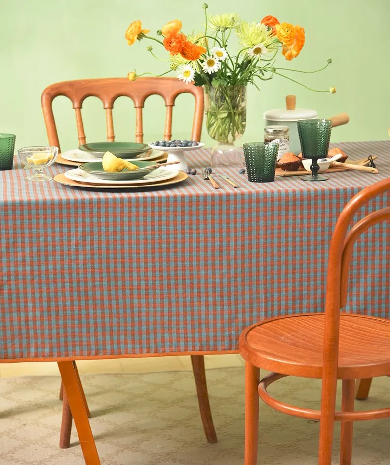 Cotton Chequer Rectangular Tablecloth for Kitchen, Rectangle Table Covers for Dining Room Table, Square Tablecloth for Coffee Table, Farmhouse Table Cloth