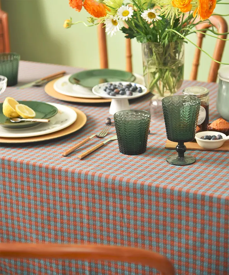 Cotton Chequer Rectangular Tablecloth for Kitchen, Rectangle Table Covers for Dining Room Table, Square Tablecloth for Coffee Table, Farmhouse Table Cloth