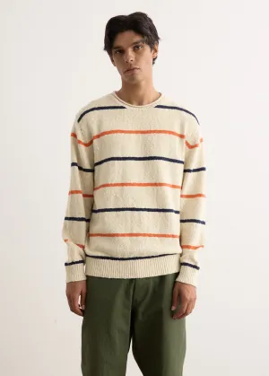 Cotton Linen Slab Stripe Crewneck