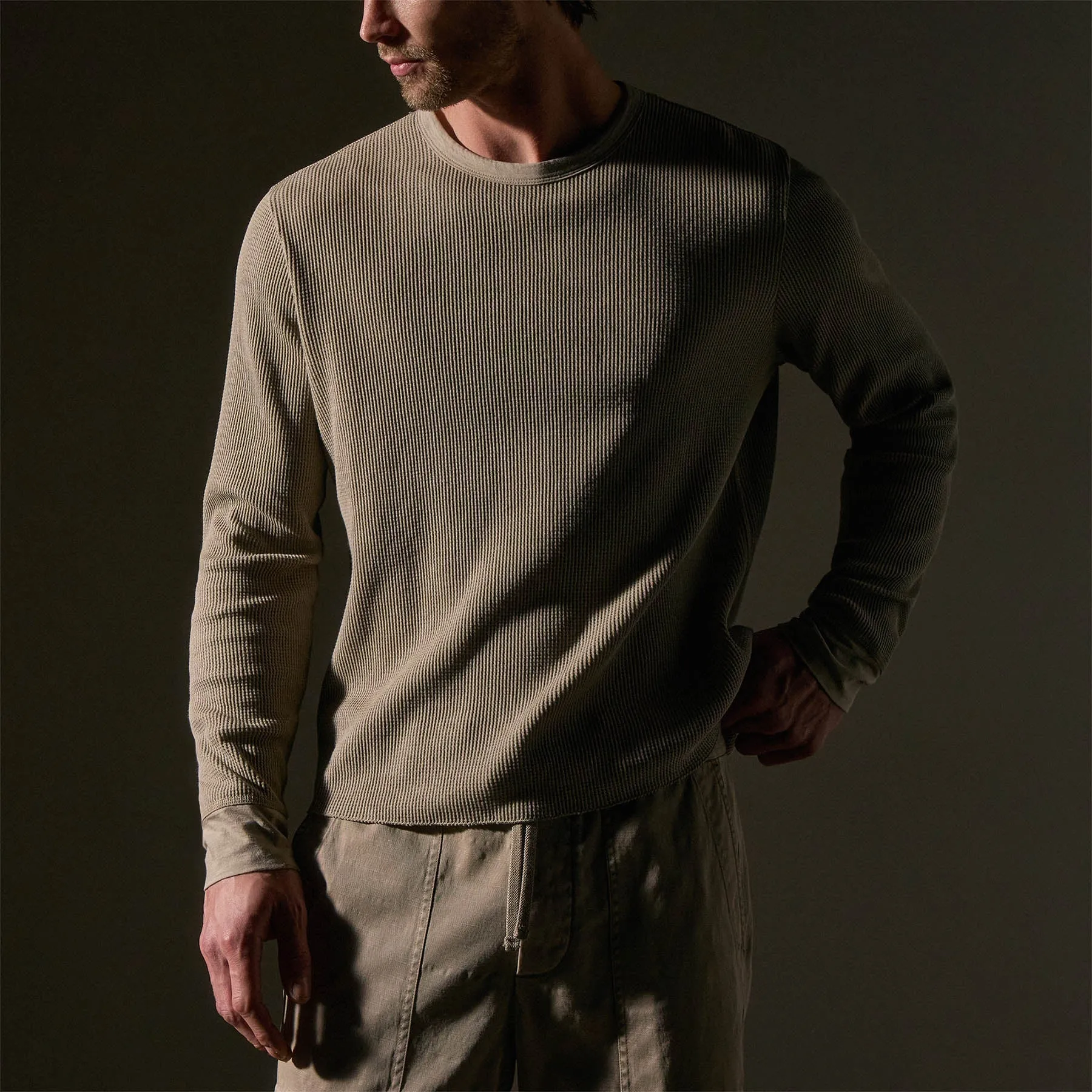 Cotton Linen Waffle Crew - Overcast