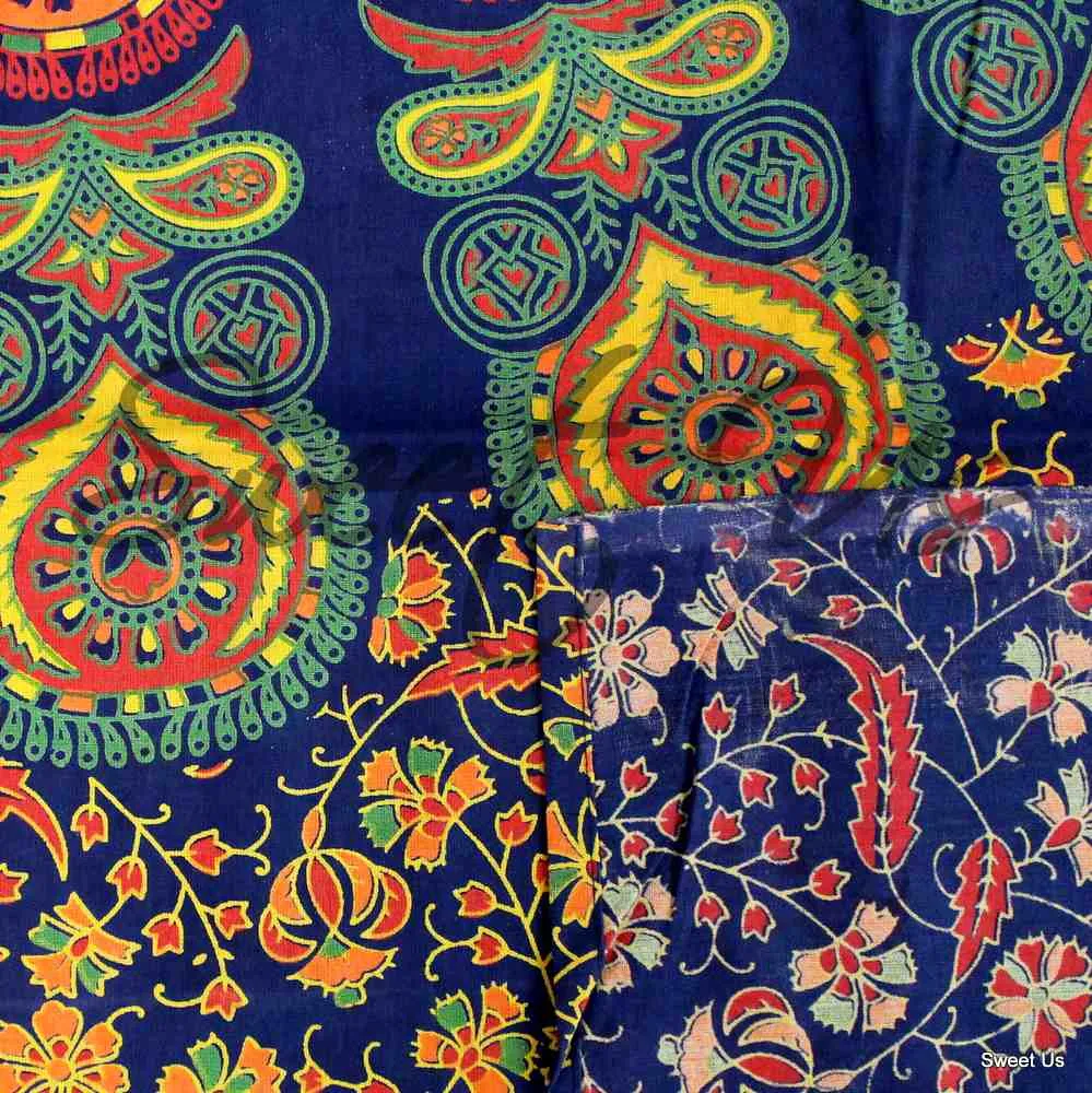 Cotton Peacock Mandala Floral Tablecloth Rectangle 68x102 Blue Gold Red