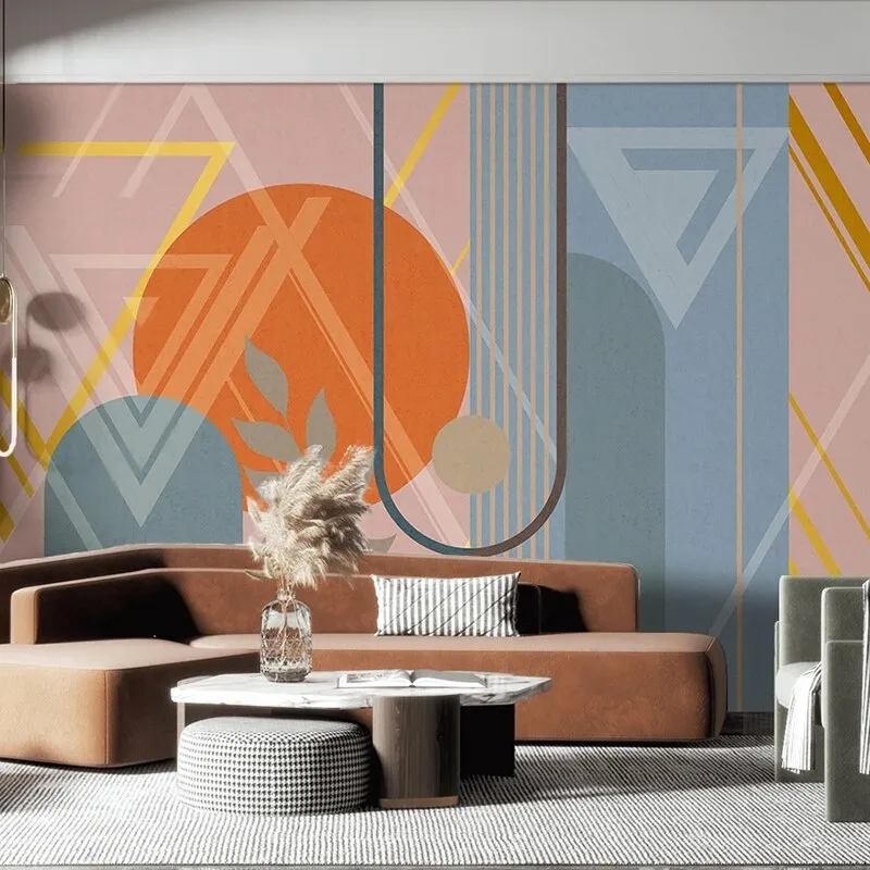 Custom Mural Wallpaper Minimalist Abstract Geometric Leaves (㎡)