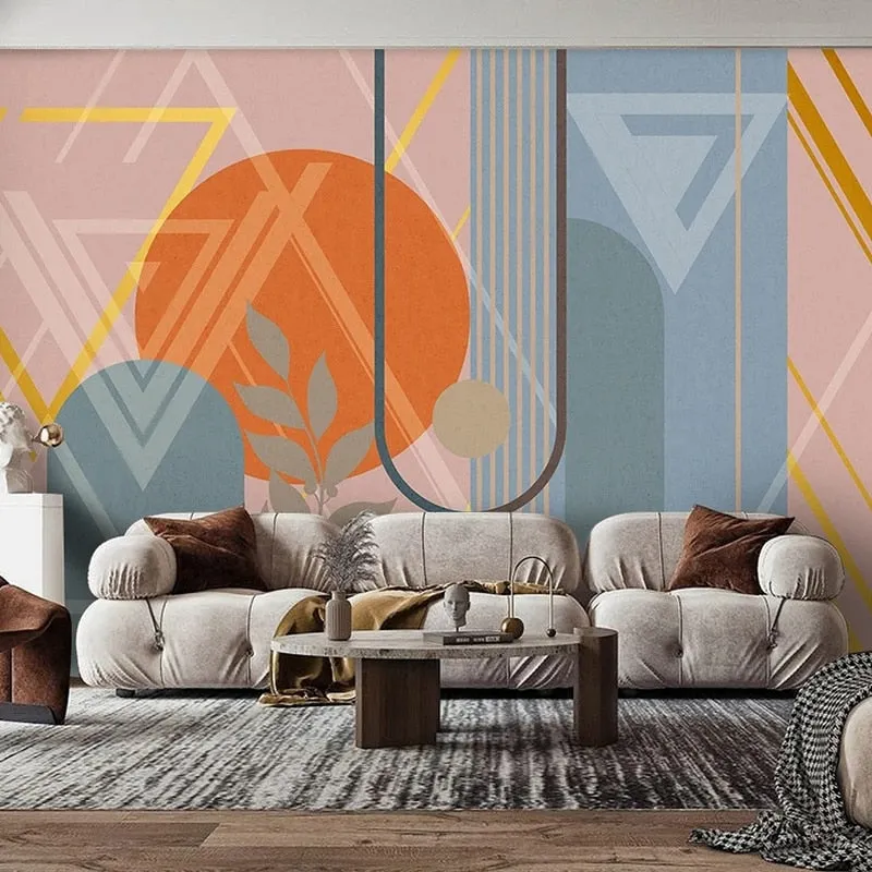 Custom Mural Wallpaper Minimalist Abstract Geometric Leaves (㎡)