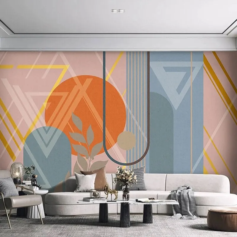 Custom Mural Wallpaper Minimalist Abstract Geometric Leaves (㎡)