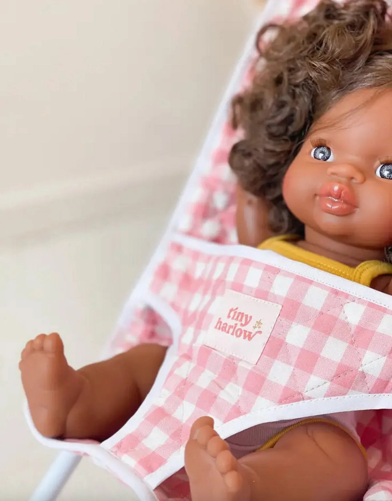 Doll Stroller in Pink Gingham