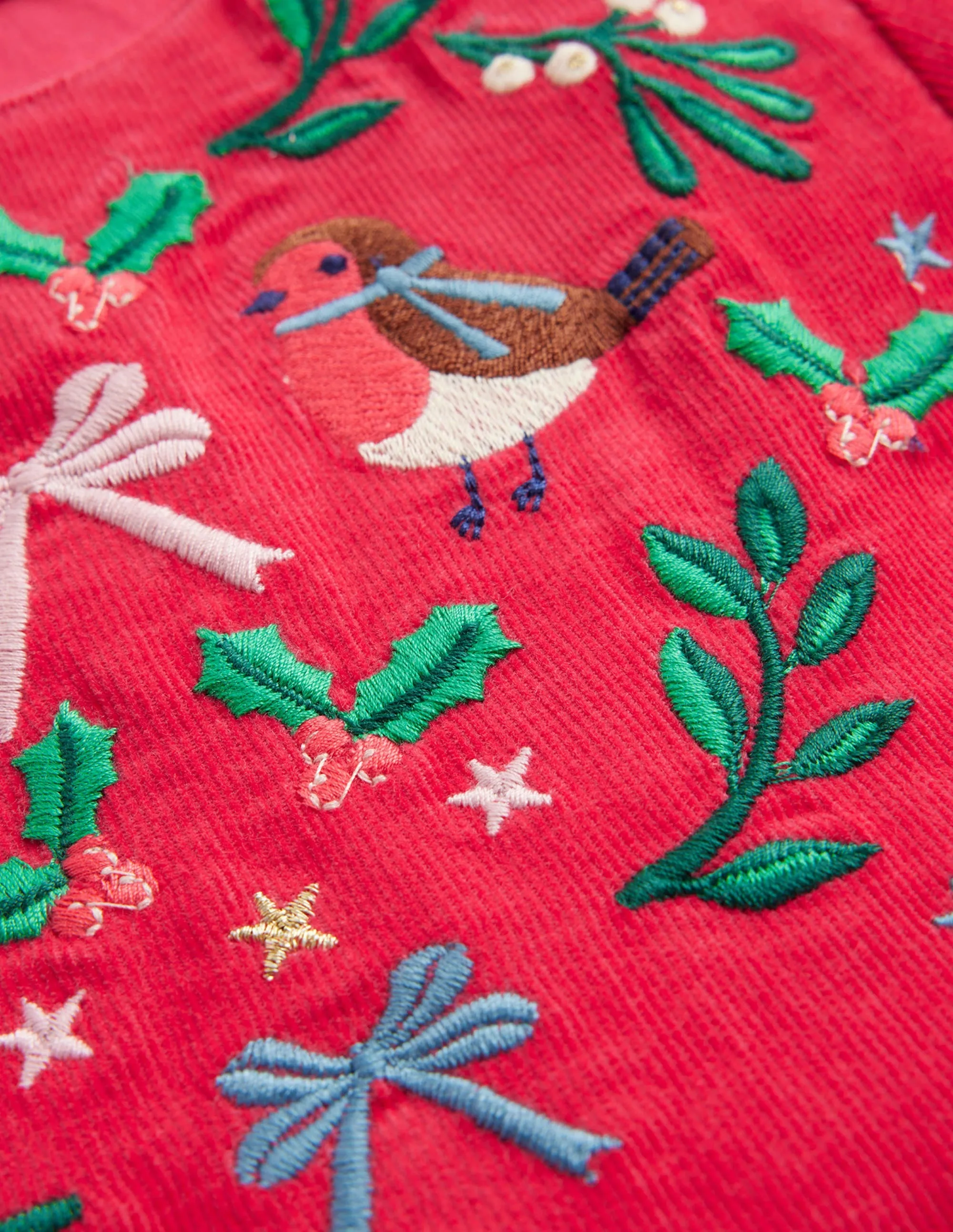 Embroidered Cord Dress-Pop Peony Festive